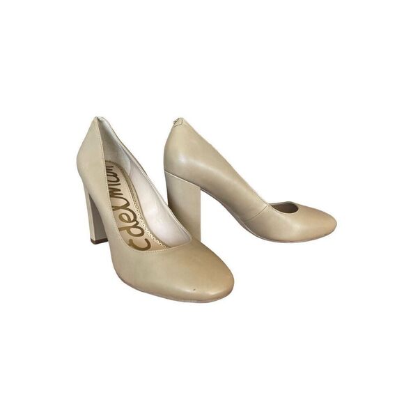 Sam Edelman Womens Cream Stillson Leather Round Toe Block Heel Pump Size 9.5 - Picture 8 of 8